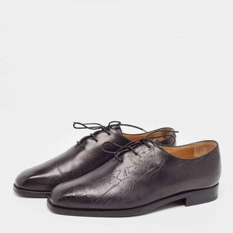 Pre Owned Berluti Black Galet Scritto Leather Alessandro Oxfords Size 40