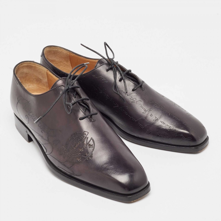 Pre Owned Berluti Black Galet Scritto Leather Alessandro Oxfords Size 40