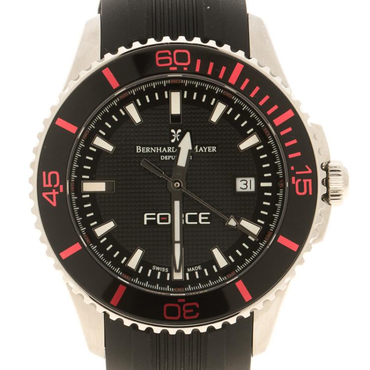 Pre Owned Bernhard H Mayer Black Stainless Steel Force Maximus Men's Wristwatch 44 mm