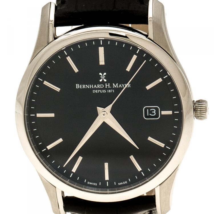 Pre Owned Bernhard H Mayer Black Stainless Steel Ouranos Noir Men's Wristwatch 39 mm