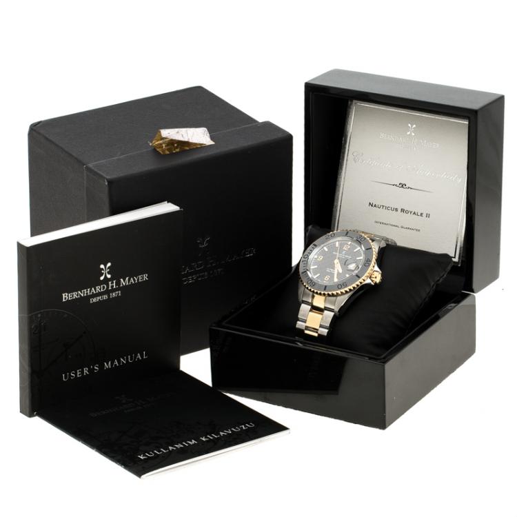Pre Owned Bernhard H Mayer Black Stainless Steel Nauticus Royale II Men's Wristwatch 45 mm