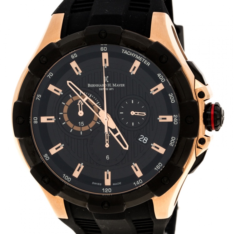Pre Owned Bernhard H. Mayer Black Rose Gold Plated Steel Victor Chronograph Men's Wristwatch 50 mm
