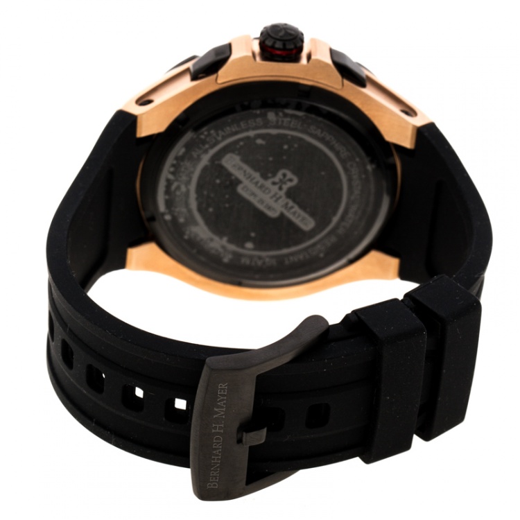 Pre Owned Bernhard H. Mayer Black Rose Gold Plated Steel Victor Chronograph Men's Wristwatch 50 mm