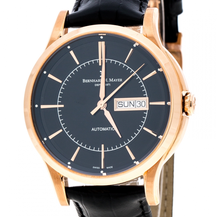 Pre Owned Bernhard H Mayer Black Rose Gold PVD Plated Stainless Steel Chronos-Rose Gold Limited Edition Men's Wristwatch 42MM