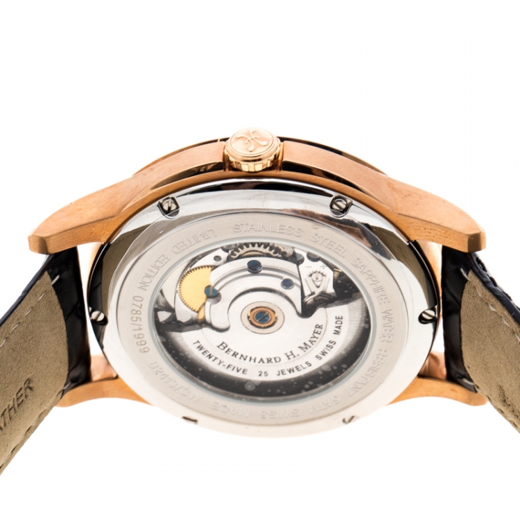 Pre Owned Bernhard H Mayer Black Rose Gold PVD Plated Stainless Steel Chronos-Rose Gold Limited Edition Men's Wristwatch 42MM