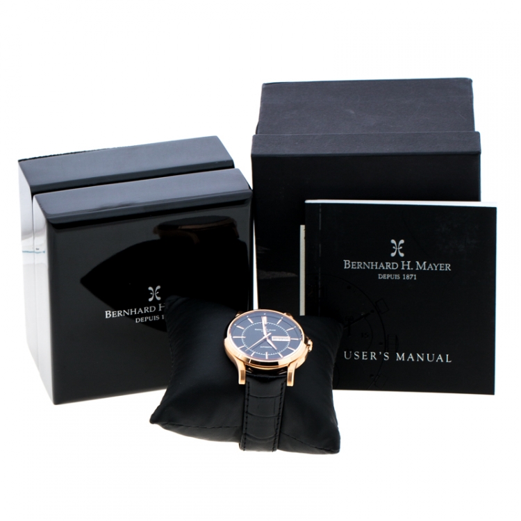 Pre Owned Bernhard H Mayer Black Rose Gold PVD Plated Stainless Steel Chronos-Rose Gold Limited Edition Men's Wristwatch 42MM