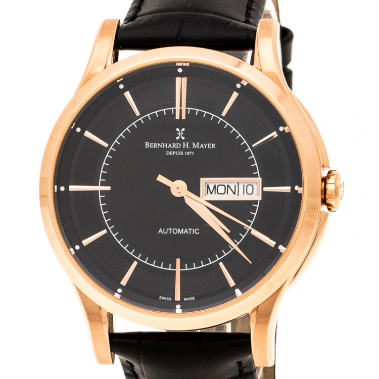 Pre Owned Bernhard H Mayer Black Rose Gold PVD Plated Stainless Steel Chronos-Rose Gold Limited Edition Men's Wristwatch 42MM