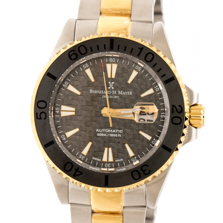 Pre Owned Bernhard H Mayer Grey Carbon Fiber Two-Tone Stainless Steel Nauticus Royale III Men's Wristwatch 45 mm
