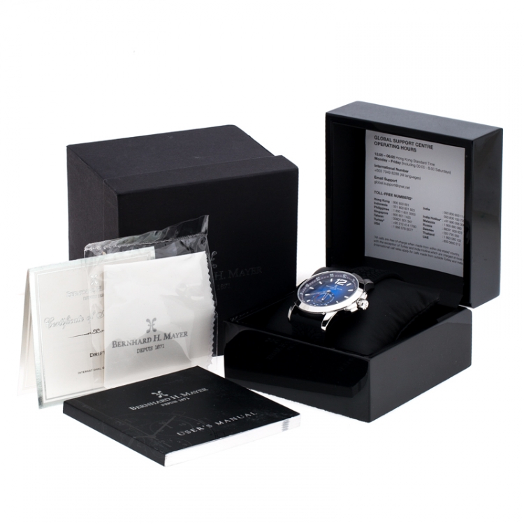 Pre Owned Bernhard H. Mayer Blue Stainless Steel Drift Men's Wristwatch 44 mm