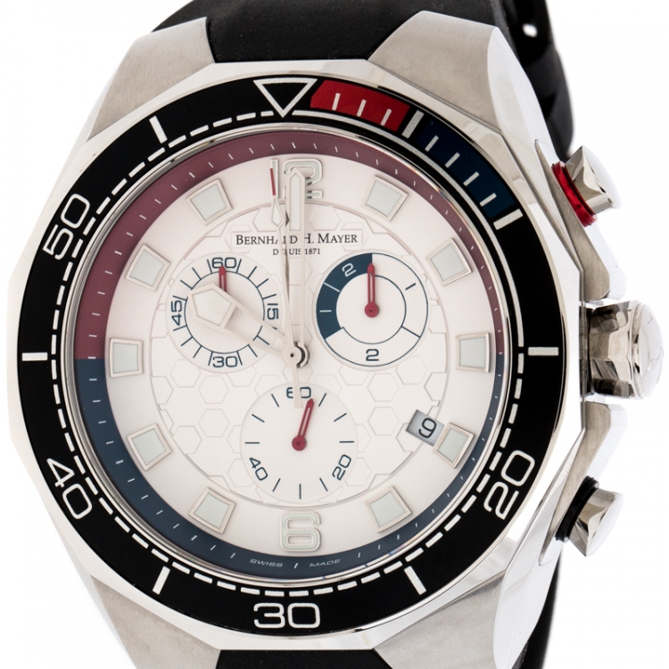 Pre Owned Bernhard H. Mayer White Stainless Steel Striker Victory Men's Wristwatch 52 mm
