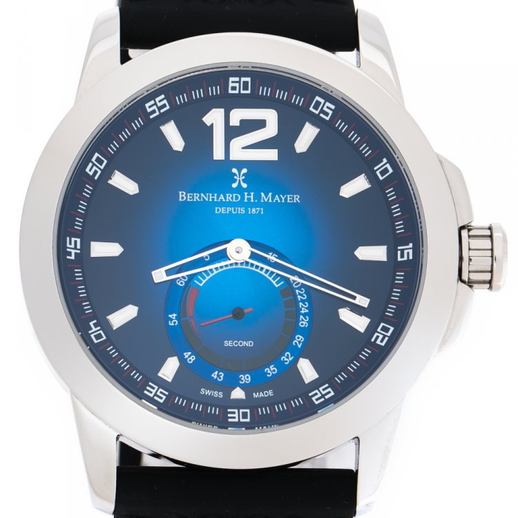 Pre Owned Bernhard H. Mayer Blue Stainless Steel Black Silicon Drift Men's Wristwatch 44 mm