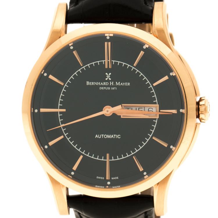 Pre Owned Bernhard H Mayer Black Rose Gold PVD Plated Stainless Steel Chronos-Rose Gold Limited Edition Men's Wristwatch 42MM