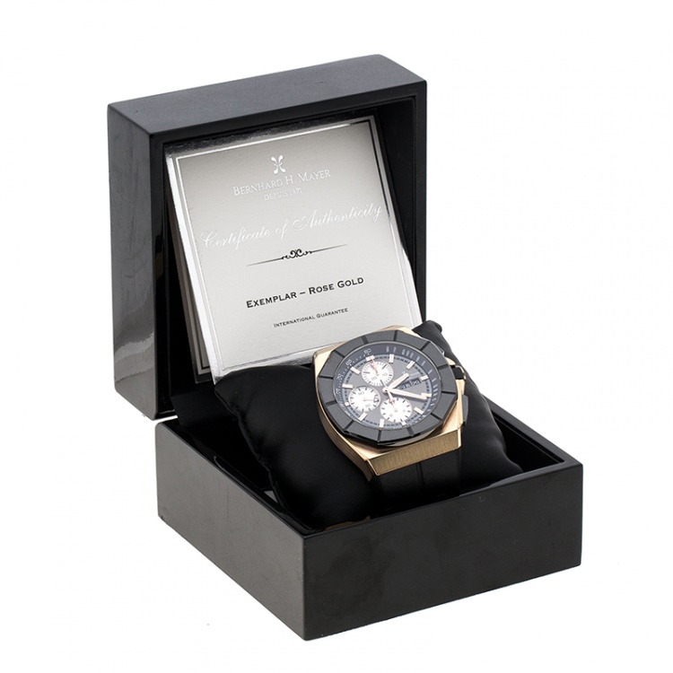 Pre Owned Bernhard H. Mayer Black Rose Gold Tone Exemplar Men's Wristwatch 46 mm