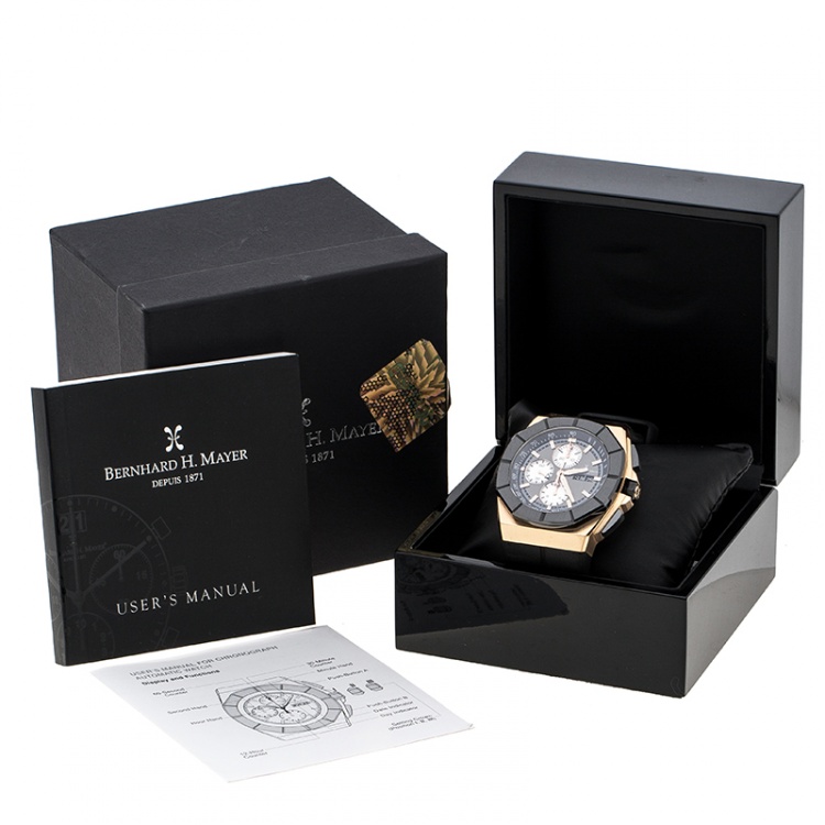 Pre Owned Bernhard H. Mayer Black Rose Gold Tone Exemplar Men's Wristwatch 46 mm
