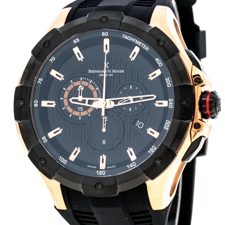 Pre Owned Bernhard H. Mayer Black Rose Gold Plated Steel Victor Chronograph Men's Wristwatch 50 mm