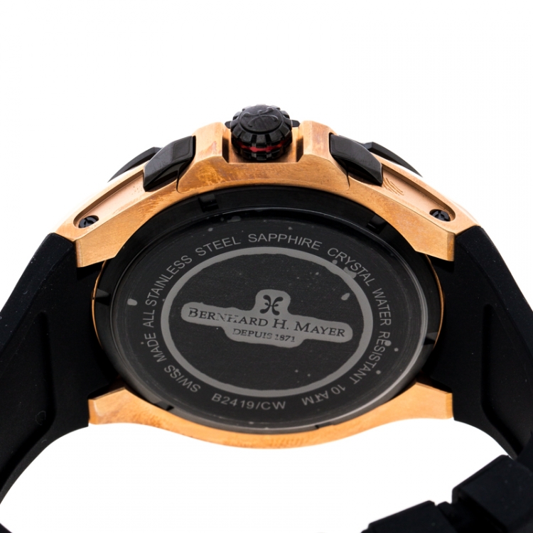 Pre Owned Bernhard H. Mayer Black Rose Gold Plated Steel Victor Chronograph Men's Wristwatch 50 mm