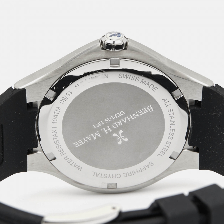 Pre Owned Bernhard H. Mayer Black Stainless Steel Rubber Le Classique UAE 50th Anniversary BH53P/CW Men's Wristwatch 42 mm
