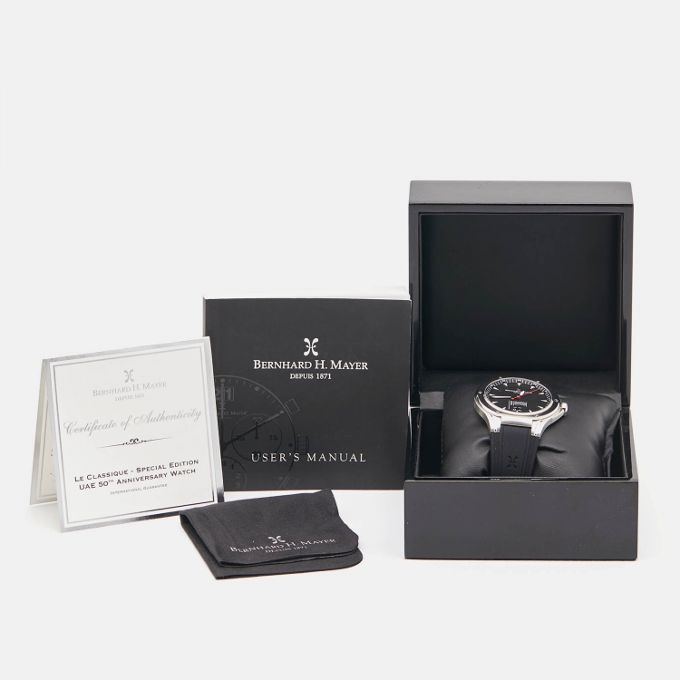 Pre Owned Bernhard H. Mayer Black Stainless Steel Rubber Le Classique UAE 50th Anniversary BH53P/CW Men's Wristwatch 42 mm