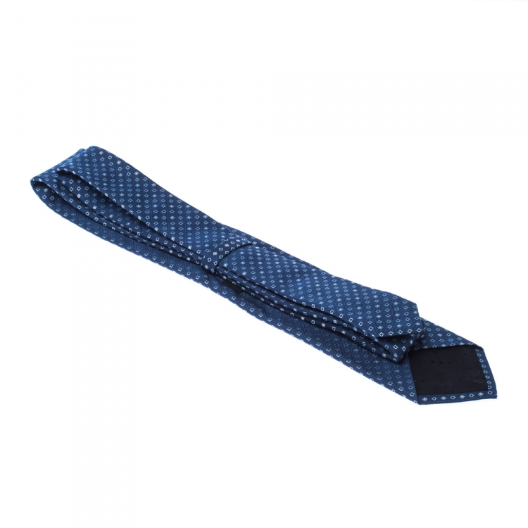 مملوكة مسبقًا Boss By Hugo Boss Blue Geometric Patterned Jacquard Silk Tie 