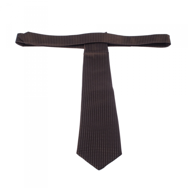 مملوكة مسبقًا Boss Selection by Hugo Boss Brown Geometric Patterned Silk Tie 