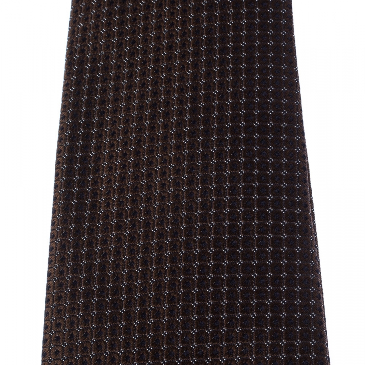 مملوكة مسبقًا Boss Selection by Hugo Boss Brown Geometric Patterned Silk Tie 
