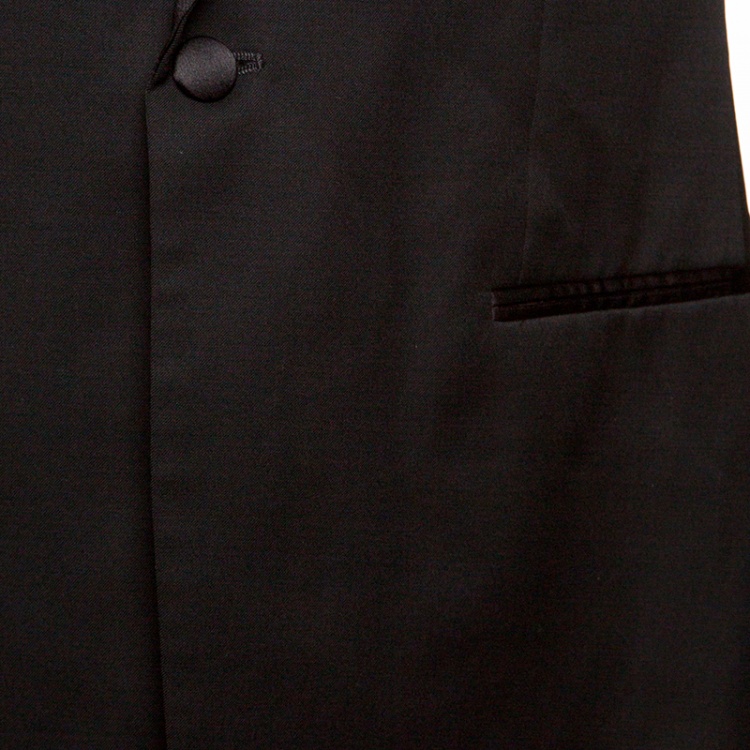Pre Owned Boss by Hugo Boss Black Wool Satin Trim Detail Cary/Grant Suit L