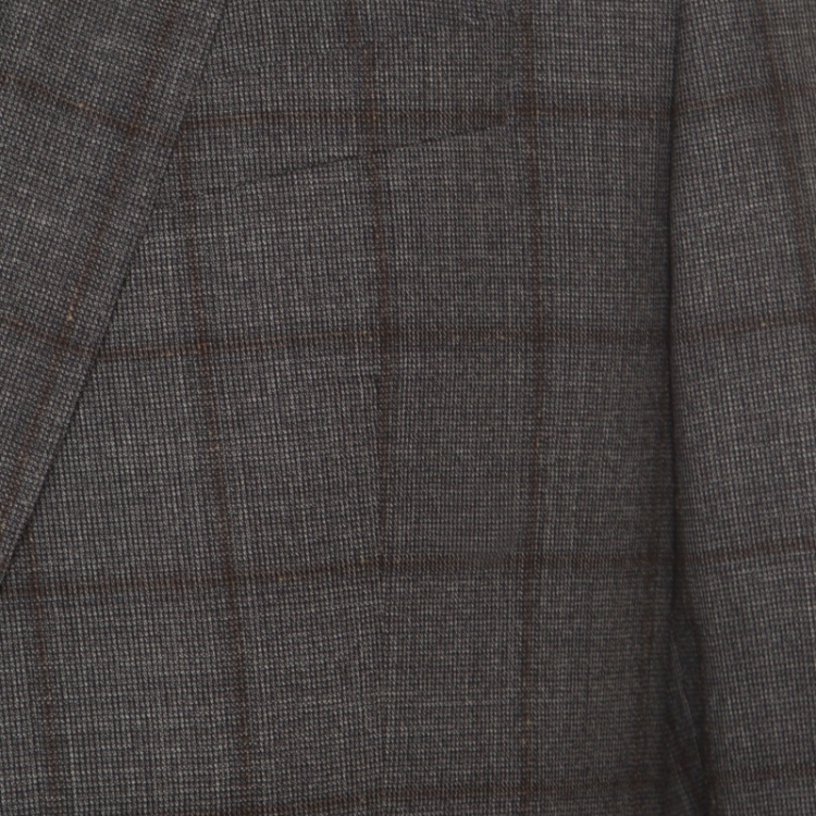 Pre Owned Boss by Hugo Boss Grey Plaid Checked Wool Novan/Ben Slim Fit Suit L