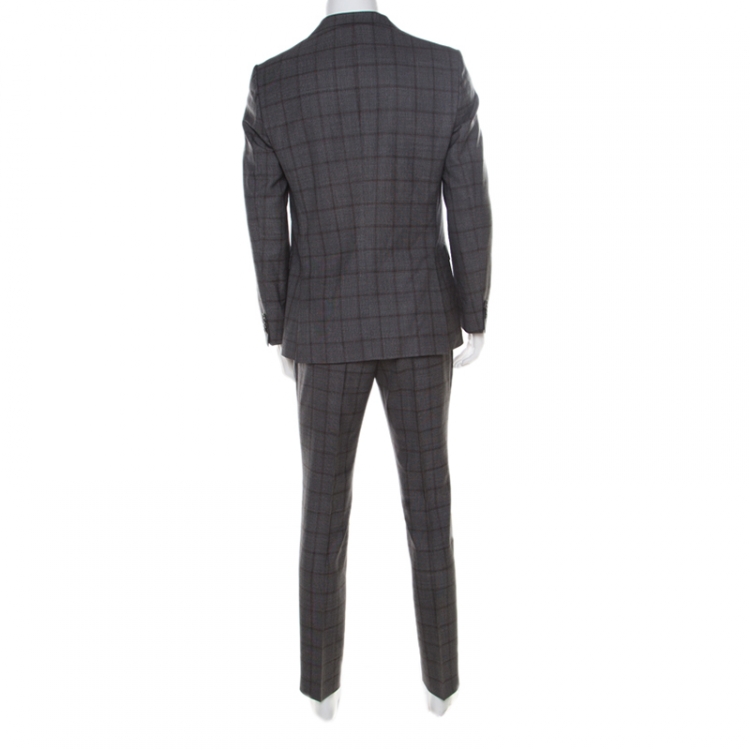 Pre Owned Boss by Hugo Boss Grey Plaid Checked Wool Novan/Ben Slim Fit Suit L