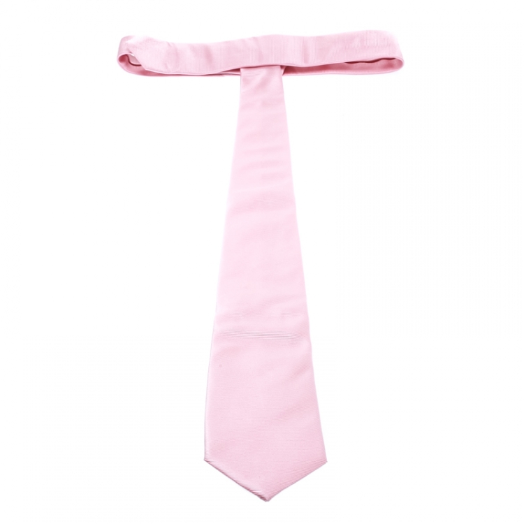 Pre Owned Boss By Hugo Boss Pink Self Striped Silk Tie