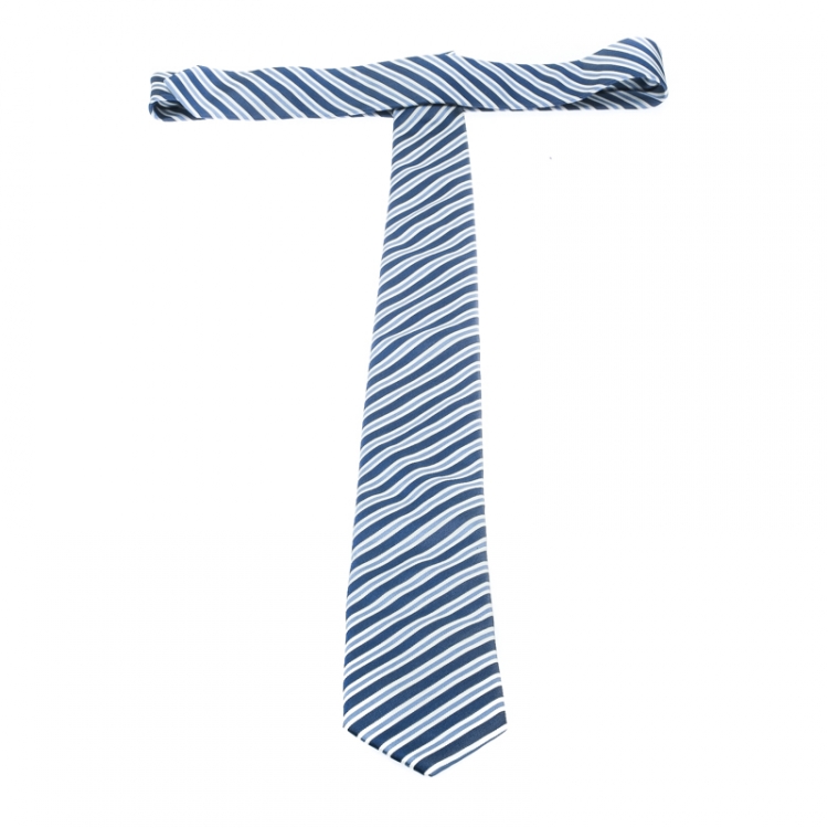 مملوكة مسبقًا Boss By Hugo Boss Blue Diagonal Striped Silk Tie