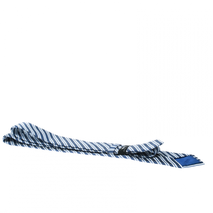مملوكة مسبقًا Boss By Hugo Boss Blue Diagonal Striped Silk Tie