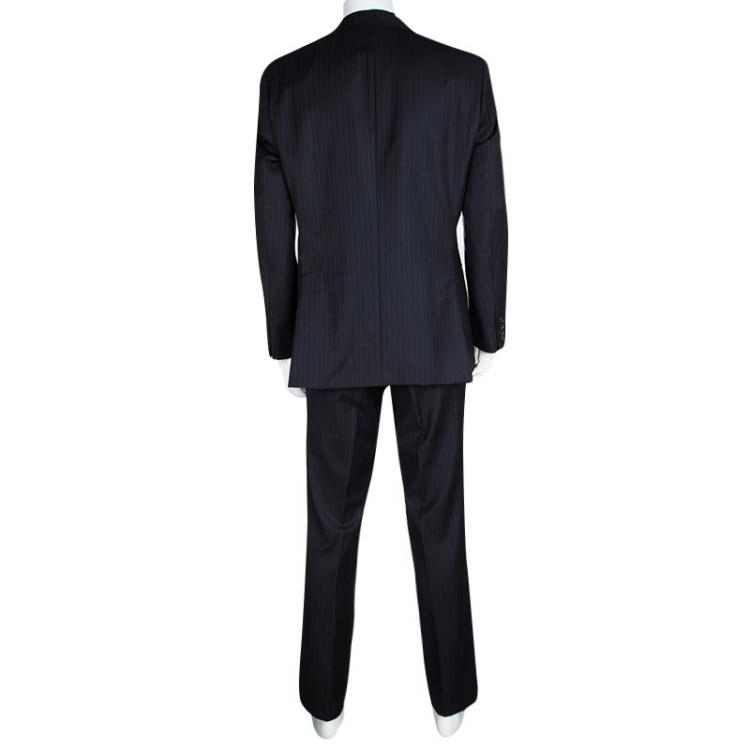 Pre Owned Boss By Hugo Boss Navy Blue Wool Pin Striped Passolini1/Movie1 Suit XL