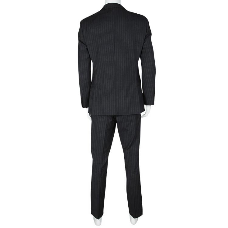 Pre Owned Boss By Hugo Boss Grey Wool Striped The Grand/Central1 Suit M