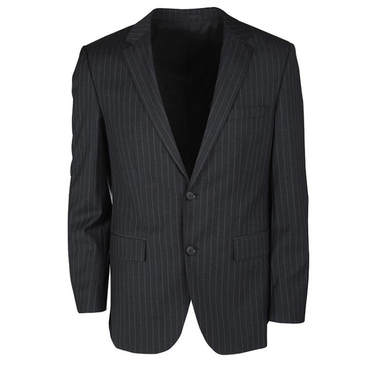 Pre Owned Boss By Hugo Boss Grey Wool Striped The Grand/Central1 Suit M