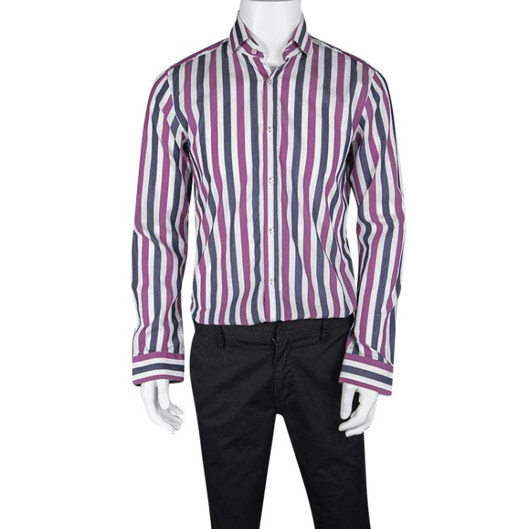 Pre Owned Boss By Hugo Boss Multicolor Striped Long Sleeve Slim Fit Shirt M