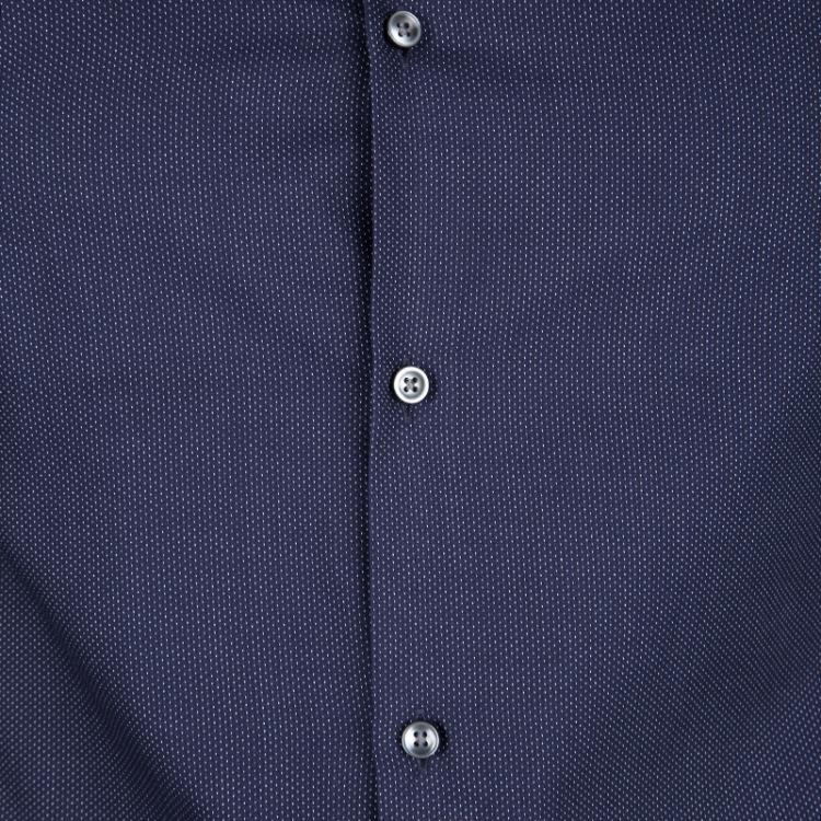 Pre Owned Boss By Hugo Boss Navy Blue Dotted Long Sleeve Slim Fit Jonnes Shirt S