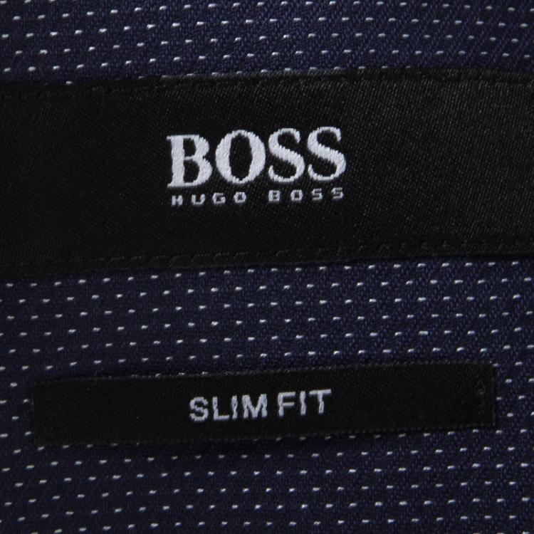 Pre Owned Boss By Hugo Boss Navy Blue Dotted Long Sleeve Slim Fit Jonnes Shirt S