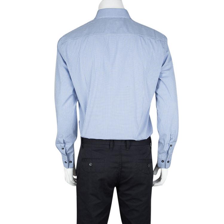 Pre Owned Boss By Hugo Boss Blue and White Checked Stretch Cotton Slim Fit Juri Shirt L