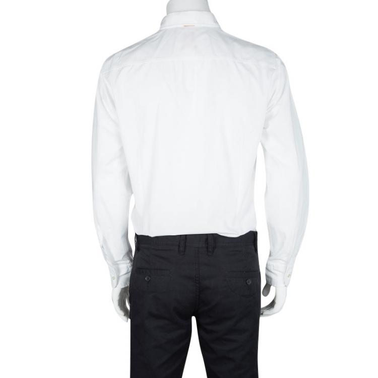 مملوكة مسبقًا Boss Orange By Hugo Boss White Cotton Long Sleeve Slim Fit Espressoe Shirt L