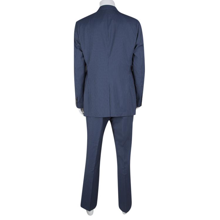 Pre Owned Boss By Hugo Boss Blue Striped Wool The Who/Sharp Suit XXL