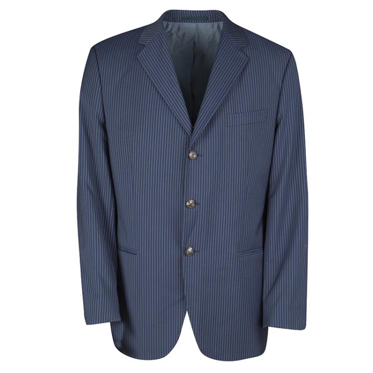 Pre Owned Boss By Hugo Boss Blue Striped Wool The Who/Sharp Suit XXL