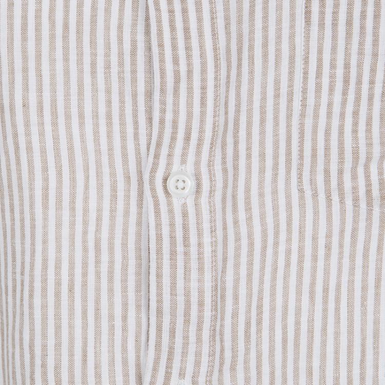 Pre Owned Boss By Hugo Boss White and Brown Striped Linen Long Sleeve Button Front Shirt M