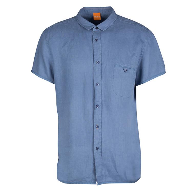 hugo boss blue short sleeve shirt