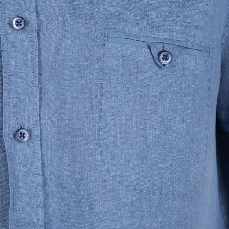 Pre Owned Boss Orange By Hugo Boss Blue Linen Short Sleeve Button Front Shirt XL