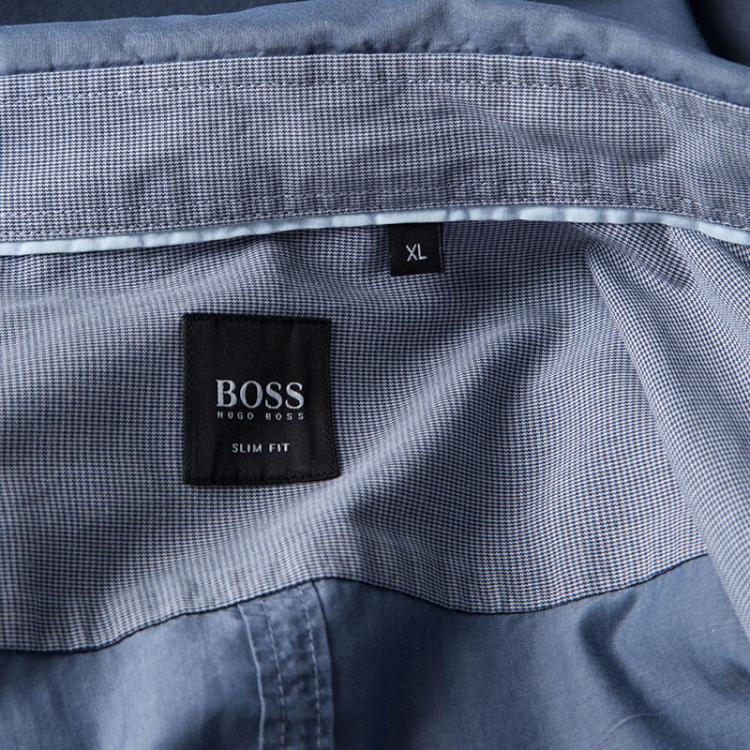 Pre Owned Boss By Hugo Boss Blue Cotton Long Sleeve Button Front Slim Fit Shirt XL