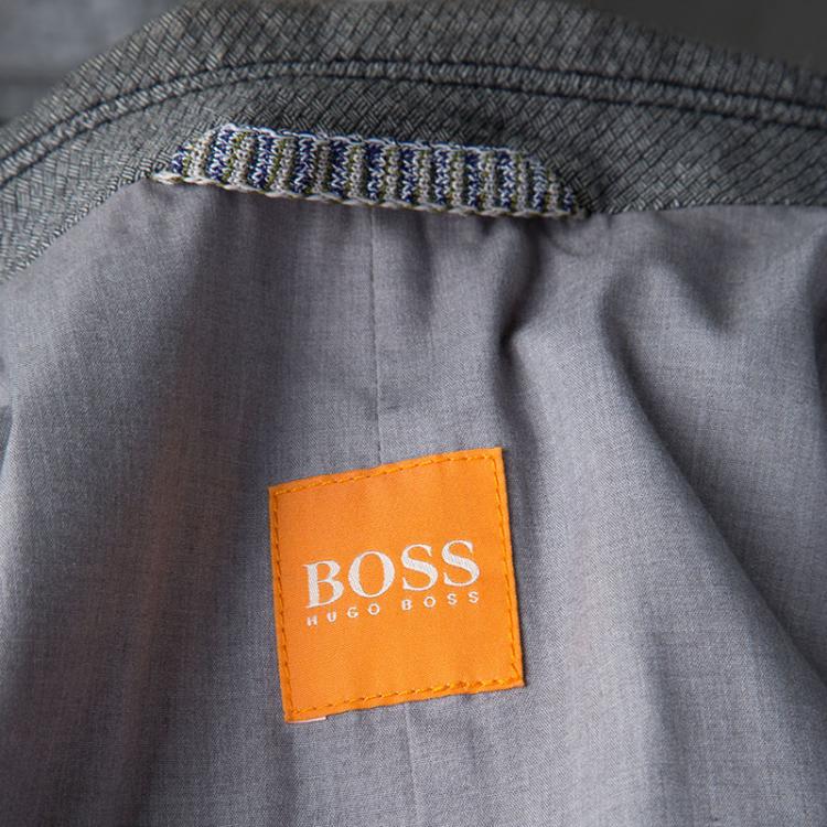 Pre Owned Boss Orange By Hugo Boss Grey and Black Cotton Patterned Blazer XL
