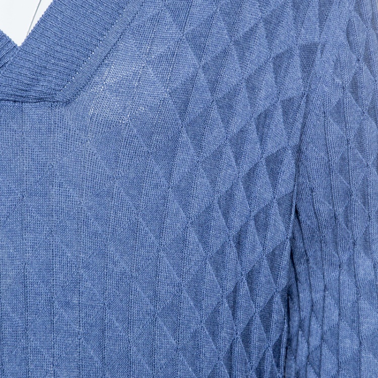 Pre Owned Boss By Hugo Boss Blue Silk Knit Ribbed Trim Slim Fit Lipani Sweater XXL