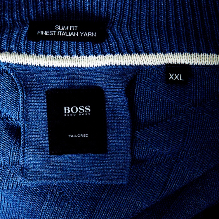 Pre Owned Boss By Hugo Boss Blue Silk Knit Ribbed Trim Slim Fit Lipani Sweater XXL