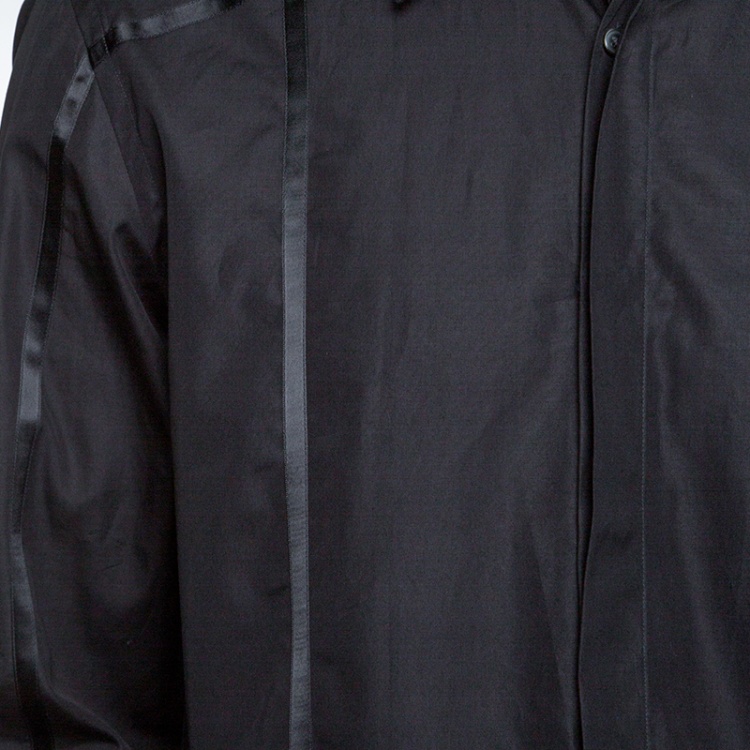 Pre Owned Boss by Hugo Boss Black Cotton Ribbon Panel Detail Button Front Shirt XL