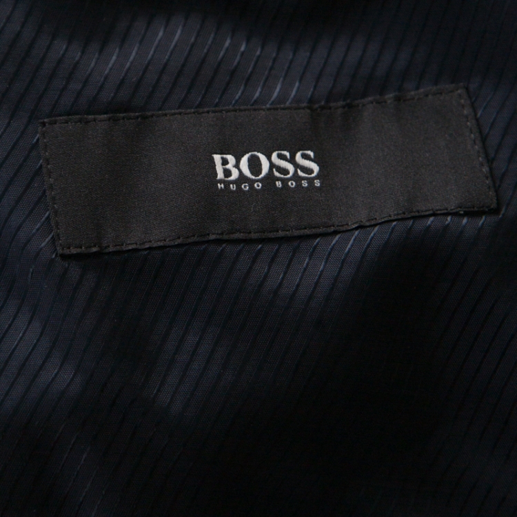 Pre Owned Boss By Hugo Boss Navy Blue Self Checked Wool Tailored Suit M